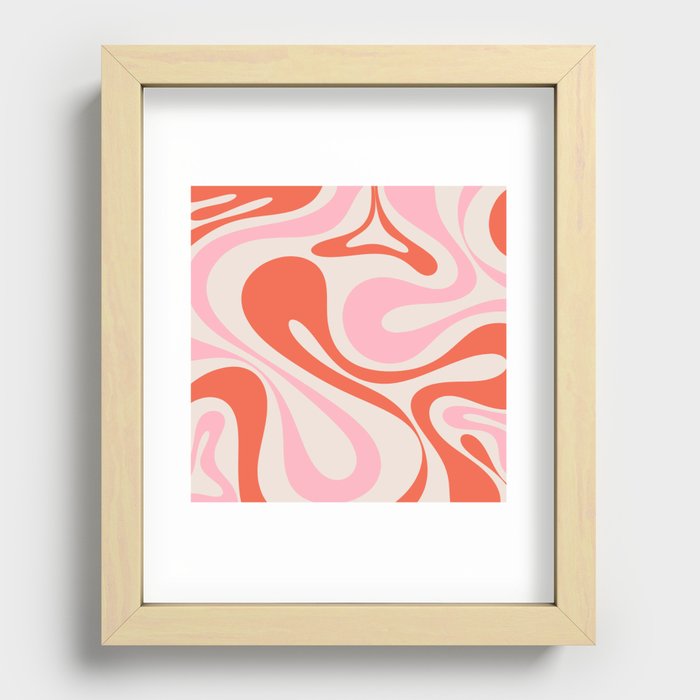 Mod Swirl Retro Abstract Pattern Pink and Orange Recessed Framed Print