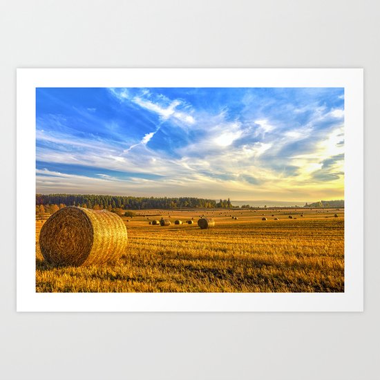Hay Bales in Autumn Sun Art Print
