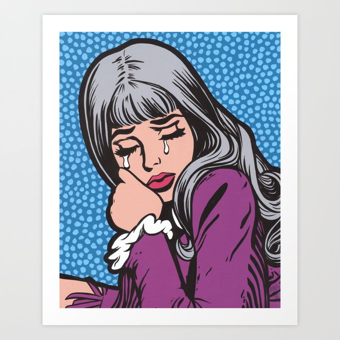 Silver Hair Sad Girl Art Print