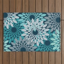 fashionable blue Flowers Print Outdoor Rug