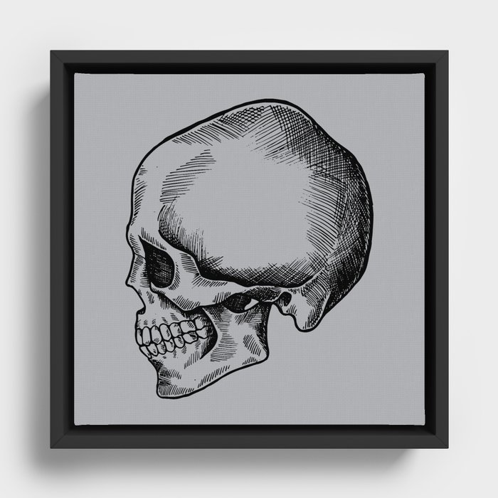 Skulls Horror Gothic Victorian Black Gray Grey Side Profile Framed Canvas
