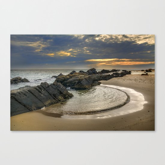 Windy Tarifa beach. Wild swiming pools. Canvas Print