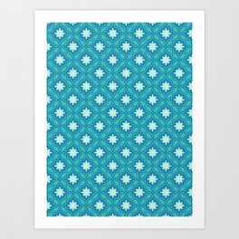 Turquoise Blue Boho Star Pattern Art Print