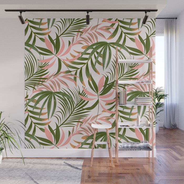 Pink and Green Jungle Wall Mural by mmartabc Society6