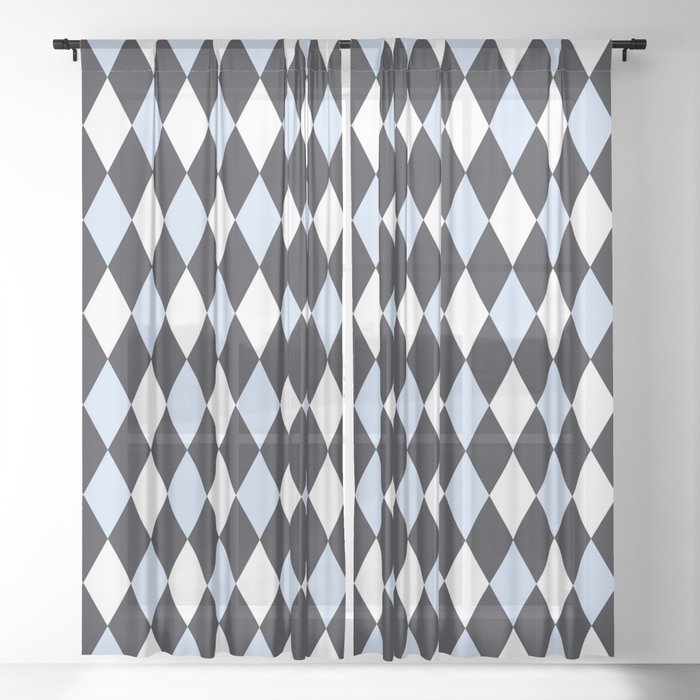 Modern Blue Black Argyle Diamond Pattern Sheer Curtain