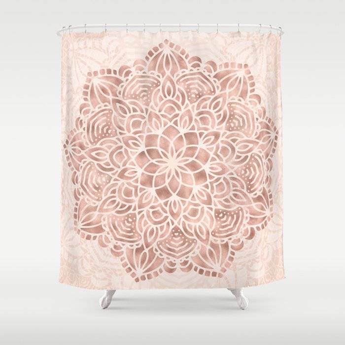Mandala Seashell Rose Gold Coral Pink Shower Curtain By