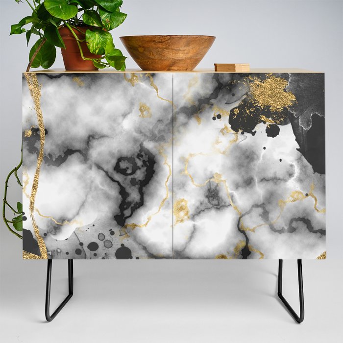 Marble Black White and Gold Credenza