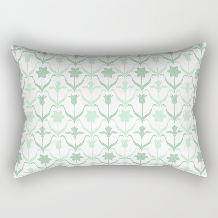 Art Nouveau Bulb Flowers Pattern – White Mint Green Rectangular Pillow