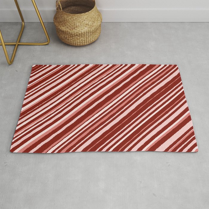 Red and white diagonals abstract hand drawn lines  Rug