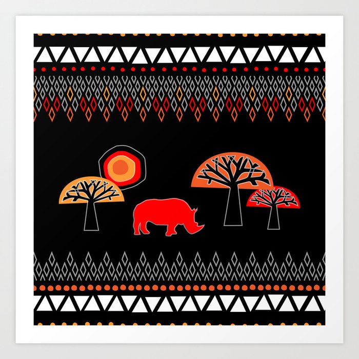 African Rhino (Hot colors) - by Kara Peters Art Print