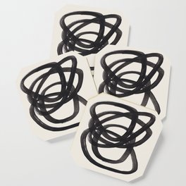 Mid Century Modern Minimalist Abstract Art Brush Strokes Black & White Ink Art Spiral Circles Coaster