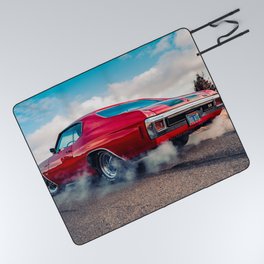 Vintage Chevelle SS 454 cowl hood American Classic Muscle car automobiles transportation rear shot color photograph / photography poster posters Picnic Blanket