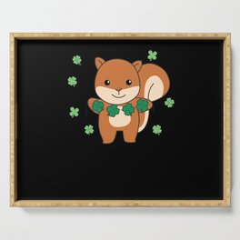 Squirrel With Shamrocks Cute Animals For Luck Serving Tray