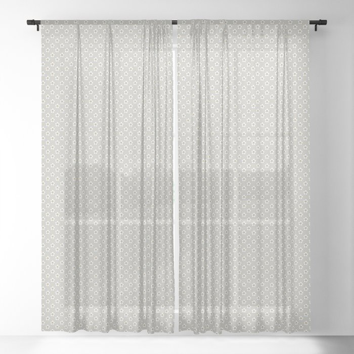 White Flowers on a Smoky Background Sheer Curtain