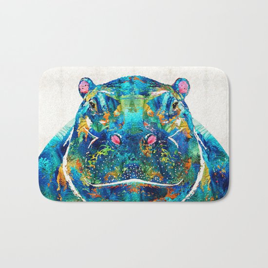 Hippopotamus Art - Happy Hippo - By Sharon Cummings Bath Mat
