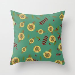 Sunflower Storm  -  Funky Green Throw Pillow