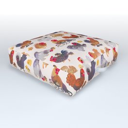 Chicken and Chick Outdoor Floor Cushion | Cutebird, Whitecrested, Cute, Cottagecore, Painting, Chick, Silkie, Animal, Bufforpington, Brahmas 