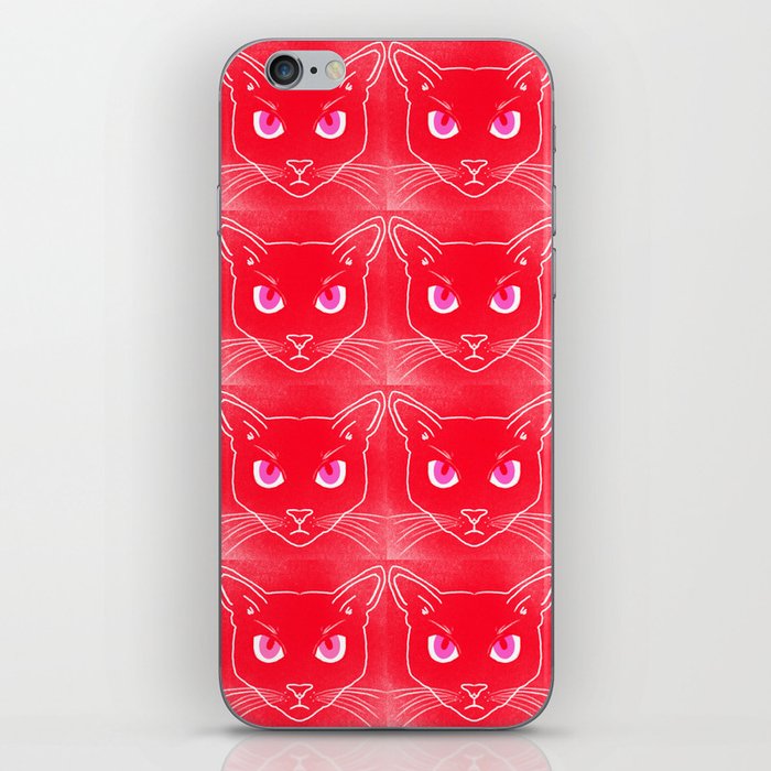 Retro Red Cat Silhouettes Hot Pink Eyes iPhone Skin