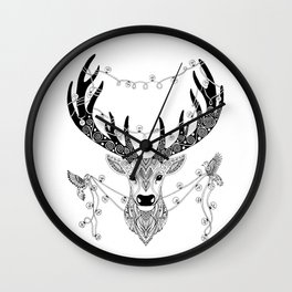 Reindeer with birds for christmas Wall Clock