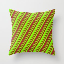 [ Thumbnail: Chartreuse and Brown Colored Stripes/Lines Pattern Throw Pillow ]