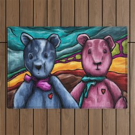 Teddy bears couple painting, husband and wife Outdoor Rug