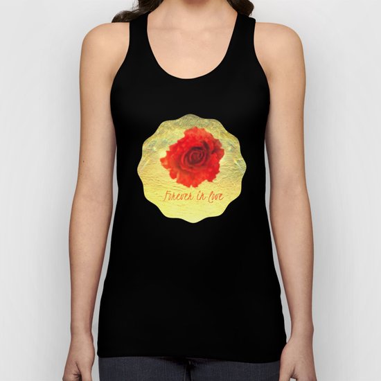 Forever in love red rose on gold with rays Unisex Tank Top