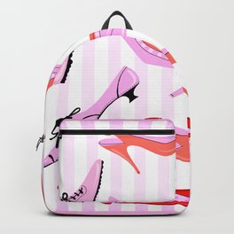 Pink Stiped Shoe And High Heel Pattern Backpack