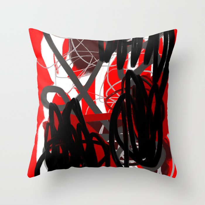 Red, Black & Gray Abstract Throw Pillow