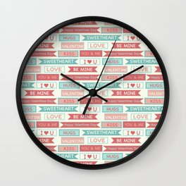 Romantic coral ivory green love valentine's typography Wall Clock