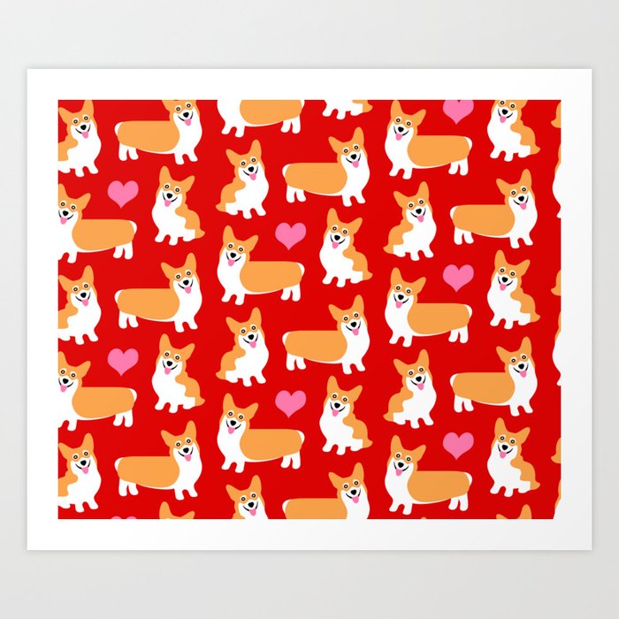 Pembroke Welsh Corgi Cute Red Pattern Art Print