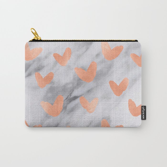 Hearts Rose Gold Marble Carry-All Pouch