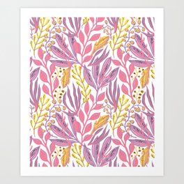 Purple Pink Leaves Pattern Art Print