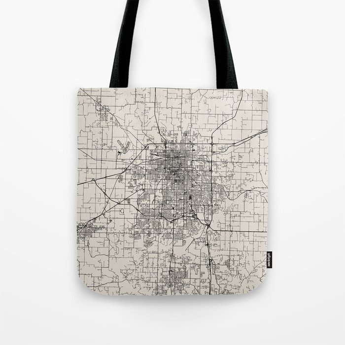 Springfield, Missouri - USA - Black and White Minimal City Map Tote Bag