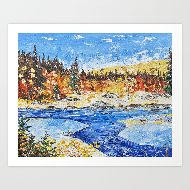 Landscape Painting The Clear Water River By Liliflore Art Print