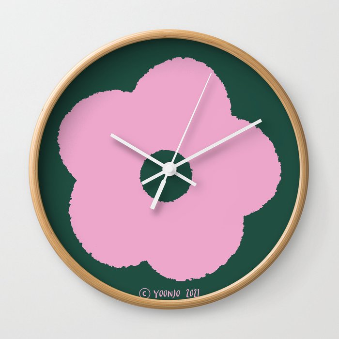 Pink cute flowers. Flowers that harmonize with patterns. pink and green. Wall Clock