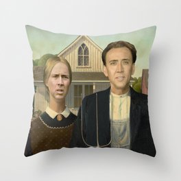 American Gothic Nicholas Cage Face Swap Throw Pillow