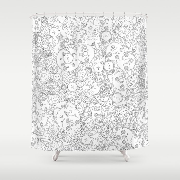 Clockwork B&W / Cogs and clockwork parts lineart pattern Shower Curtain