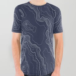 Navy topography map All Over Graphic Tee