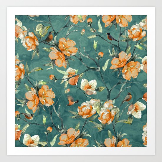 Flowers & Birds Art Print
