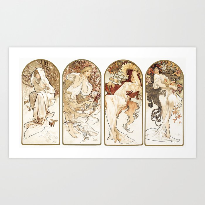 The Seasons x Alphonse Mucha Art Nouveau Art Print