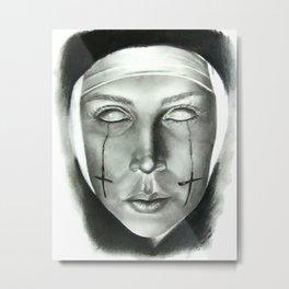 Evil Nun Metal Print | Satan, Black And White, Chalk Charcoal, Satanic, Black, Possessed, Drawing, Graphite, Possession, Ink Pen 