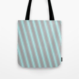 [ Thumbnail: Dark Gray and Turquoise Colored Stripes/Lines Pattern Tote Bag ]
