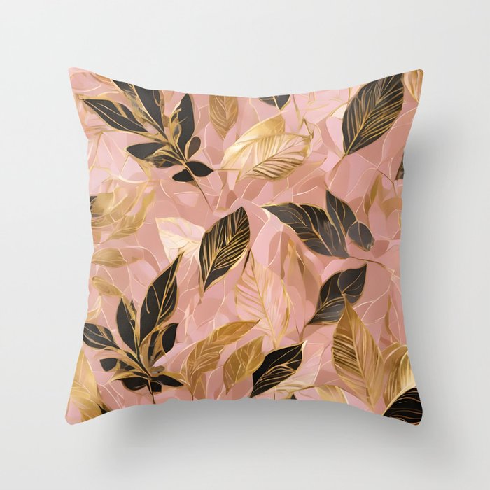 Pink Gold Popular Boho Leaves Collection Throw Pillow