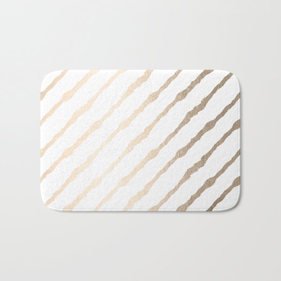 Simply Diagonal Stripes in White Gold Sands on White Bath Mat