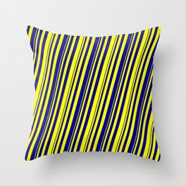 [ Thumbnail: Yellow and Dark Blue Colored Striped Pattern Throw Pillow ]
