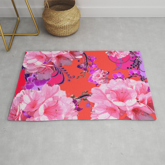 Delicate White & Pink Flower Blossoms Coral Art Rug
