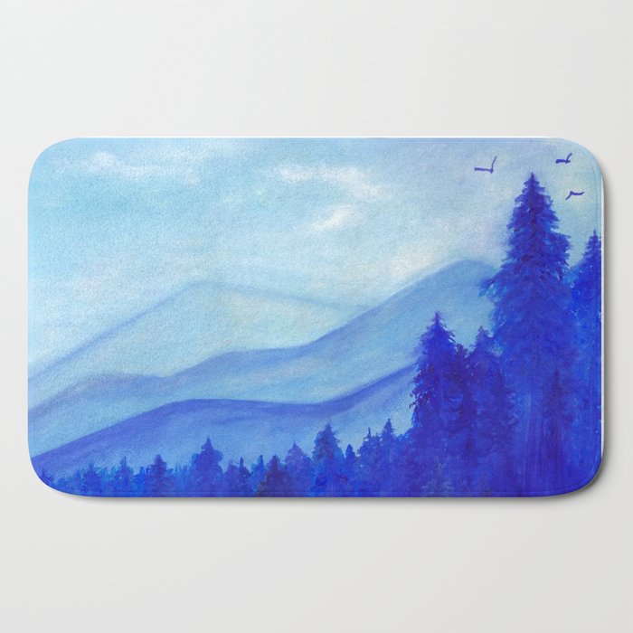 Blue Mountains Pine Trees Birds Original Painting Gouache