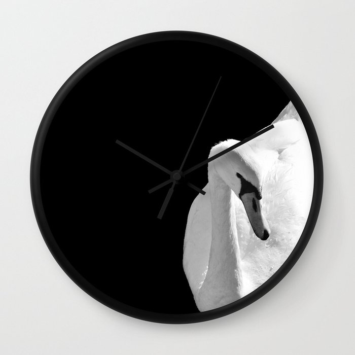 Swan On Black Wall Clock  |  society6.com