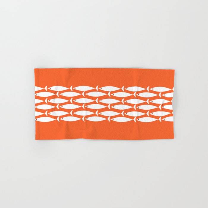Fish Stripe 6 in Orange and White - Minimalist Pattern Hand & Bath Towel