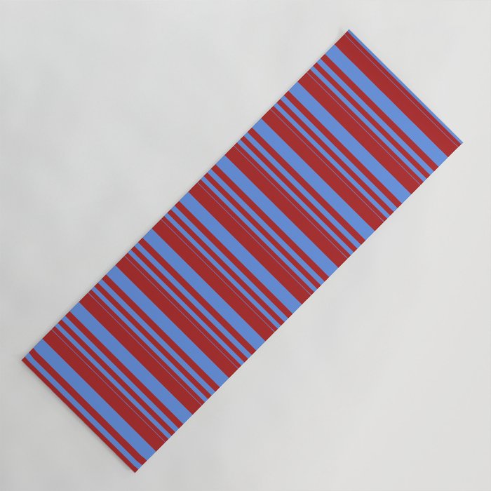 Cornflower Blue & Red Colored Lines/Stripes Pattern Yoga Mat